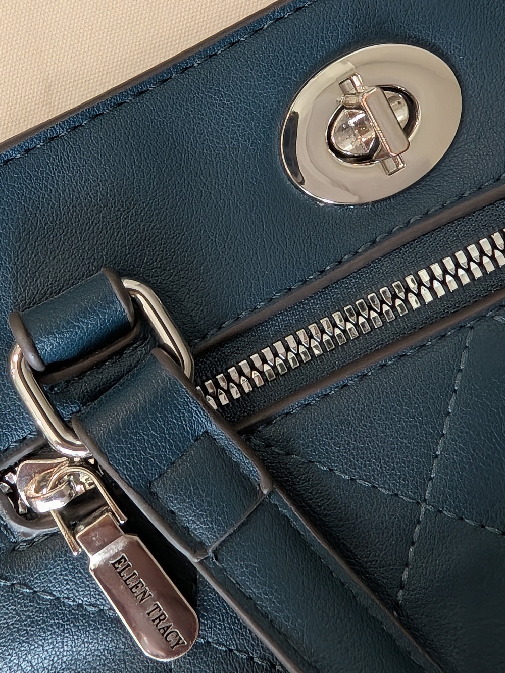 Ellen Tracy Quilted Crossbody Tote in Slate Blue-Excellent Condition - Picture 15 of 16